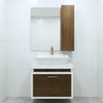 روشویی کابینتی طرح چوب با آینه تاچ بک لایت